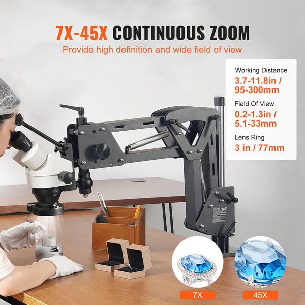 Mikroskop, Multiriktad smyckesmikroskop 465x175x475 mm, LED-belysning, Stål