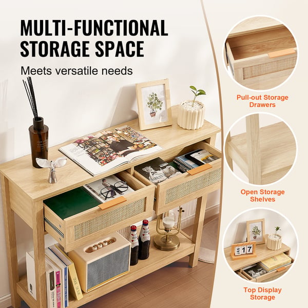 Konsolipöytä, 100x30x74,5 cm, luonnonväri, rottinki
