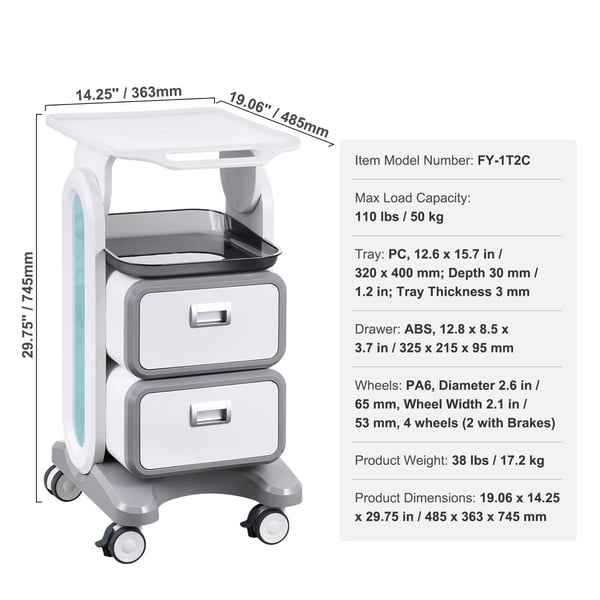 Laboratorievogn, 3 niveauer, 485x363x745 cm, hvid, ABS-materiale