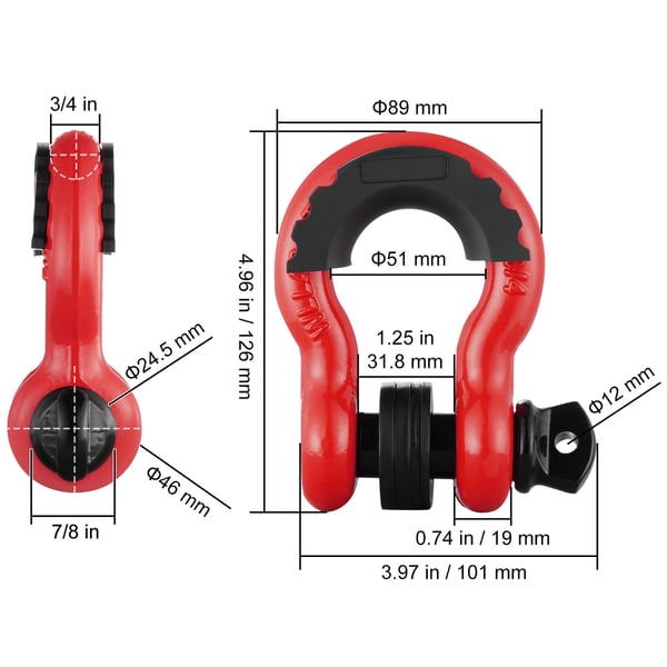 D-renkaan sakkeli 19 mm, 22,2 mm ruuvitapilla, punainen, seosteräs, hinaus