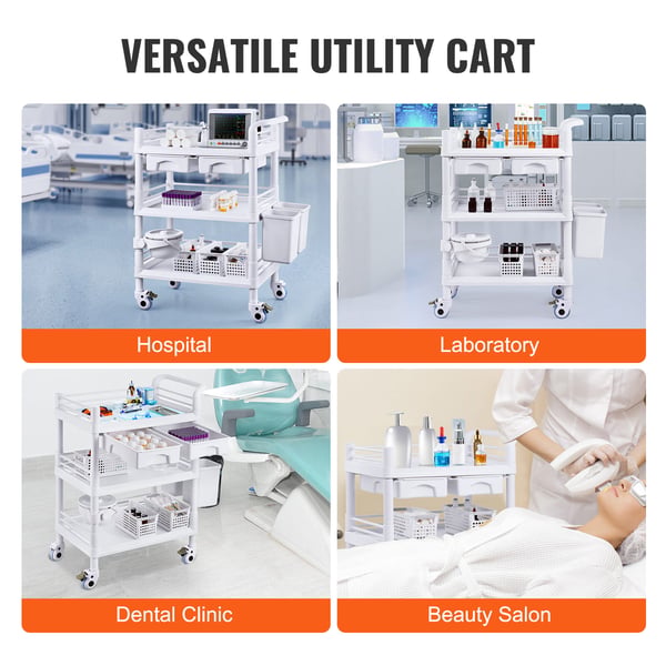 Laboratorievogn, 3 niveauer, 70,5x44,5x97 cm, hvid, opbevaring