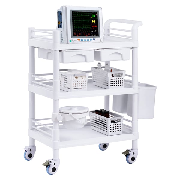 Laboratorievogn, 3 niveauer, 70,5x44,5x97 cm, hvid, opbevaring