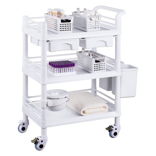 Laboratorievogn, 3 niveauer, 70,5x44,5x97 cm, hvid, opbevaring