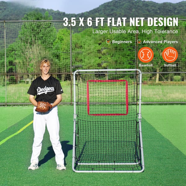 Baseball- ja softball-palautusverkko, 106.7x182.9 cm, säädettävät kulmat, teräs
