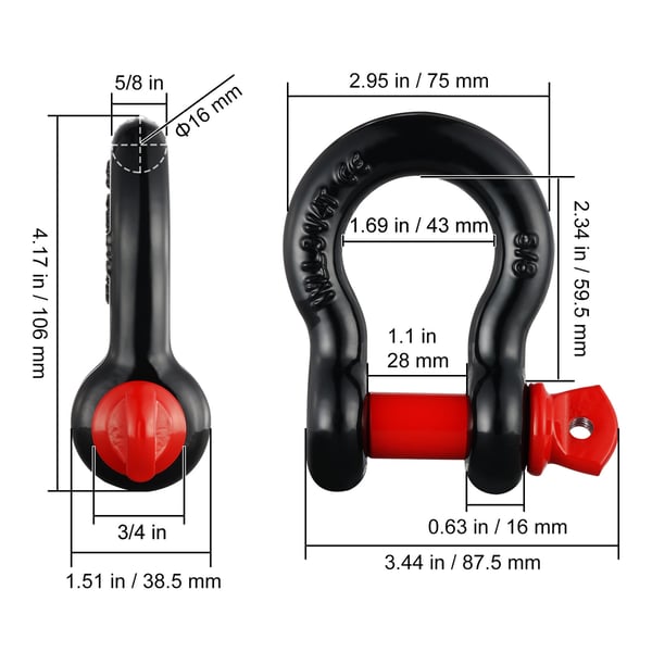 D-renkaan sakkeli 15,9 mm, 19 mm ruuvitappi, 4 kpl, musta teräs