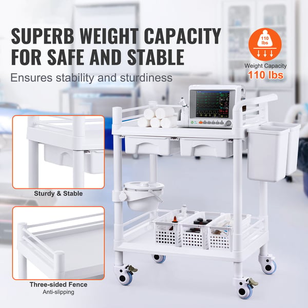 Laboratorievogn, 70,5x44,5x90 cm, Hvid, Opbevaring
