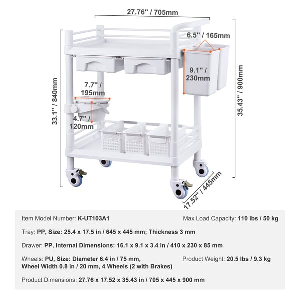 Laboratorievogn, 70,5x44,5x90 cm, Hvid, Opbevaring