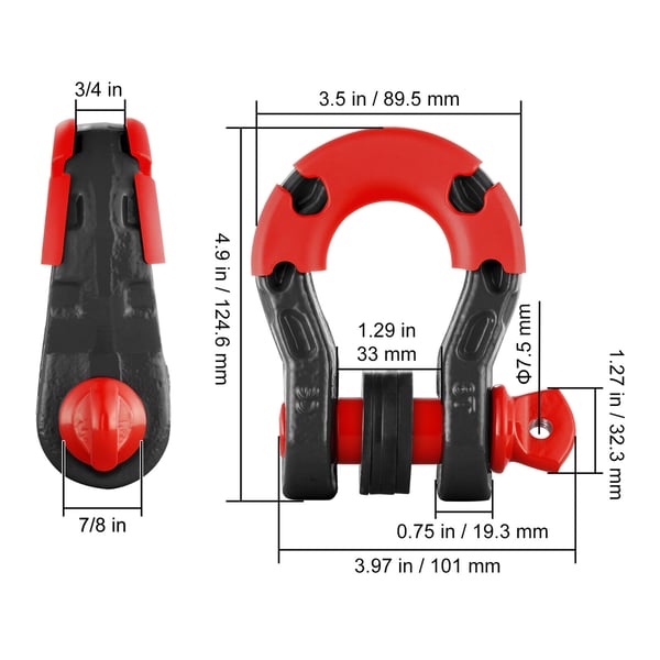 D-ring schakel 19 mm med 22,2 mm skruvstift svart stål