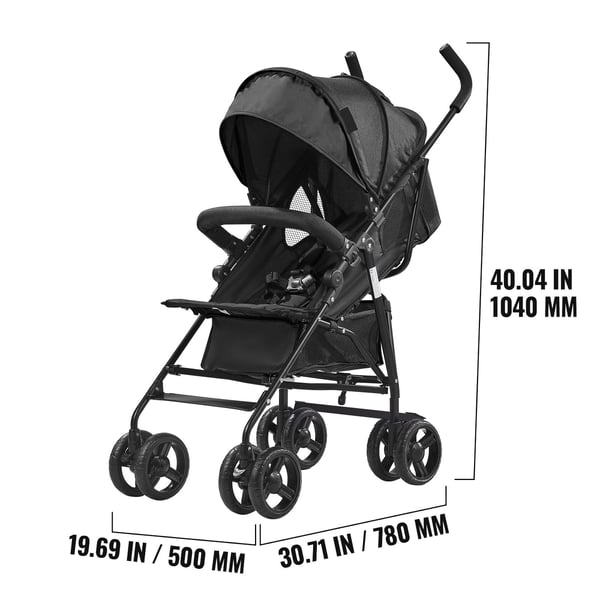 Barnvagn, 78x50x104 cm, Svart, Kolfiberstålram