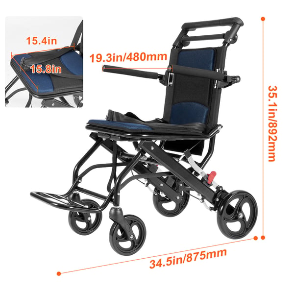 Kørestol, Transportstol i aluminium, 87,5x48x89,2 cm, Sort, Sammenklappelig