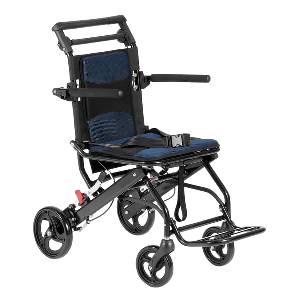 Kørestol, Transportstol i aluminium, 87,5x48x89,2 cm, Sort, Sammenklappelig
