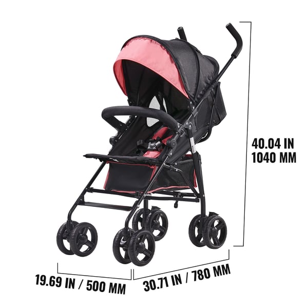 Barnevogn, 78x50x104 cm, Sort/Rosa, Kulstofstålstel