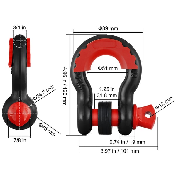 D-renkaan sakkeli 19 mm, 22,2 mm ruuvitappi, musta, seosteräs, hinaus