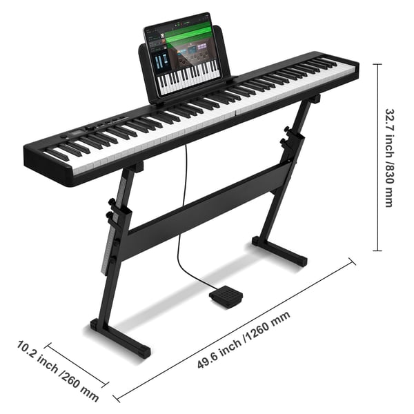 Digitaalinen piano, 88-koskettiminen taitettava koskettimisto, 126x26x83 cm, musta, kannettava