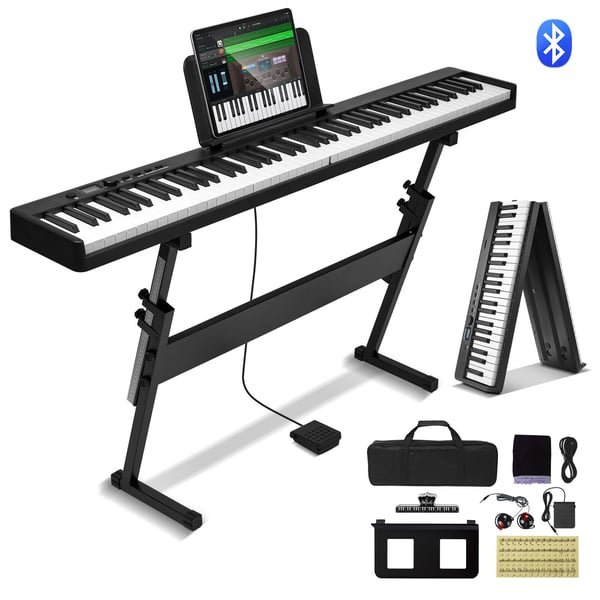 Digitaalinen piano, 88-koskettiminen taitettava koskettimisto, 126x26x83 cm, musta, kannettava