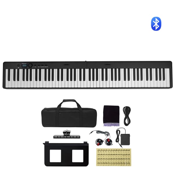 Digitaalipiano, 88-koskettiminen taitettava koskettimisto, 126x21x7 cm, musta, kannettava