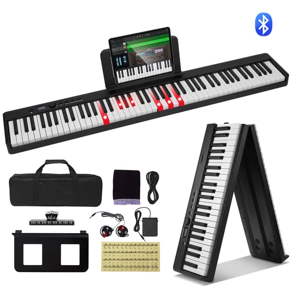 Digitaalipiano, 88-koskettiminen taitettava koskettimisto, 126x21x7 cm, musta, kannettava