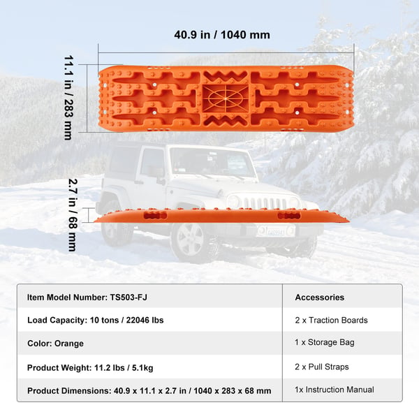 Traktionsplader, 104x28.3x6.8 cm, Orange, PP-materiale
