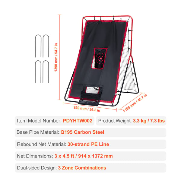 Baseball og softball rebounder net, 92x139x116 cm, stål
