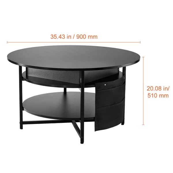 Sofabord, 90x90x51 cm, Sort, Justerbar opbevaring