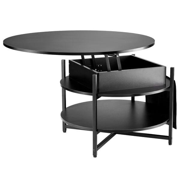 Sofabord, 90x90x51 cm, Sort, Justerbar opbevaring
