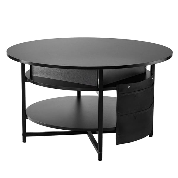 Sofabord, 90x90x51 cm, Sort, Justerbar opbevaring