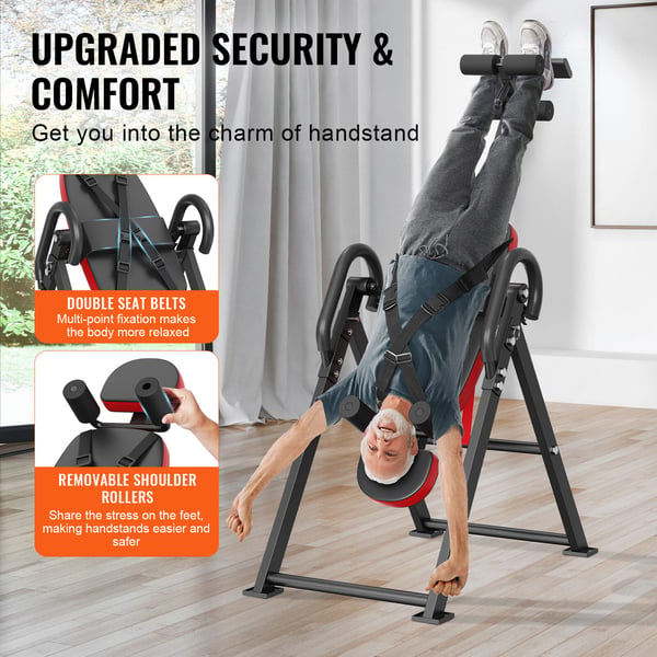 Inversionstabel, 136 kg kapacitet, rød, styrketræningsudstyr