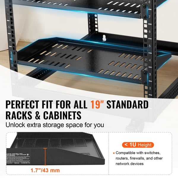 Server Rack Hylde, 48x25x4.3 cm, Sort, Ventileret Stål