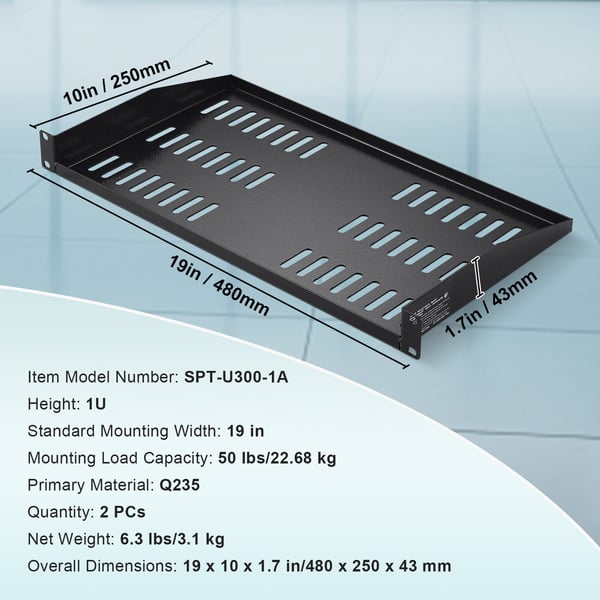 Server Rack Hylde, 48x25x4.3 cm, Sort, Ventileret Stål