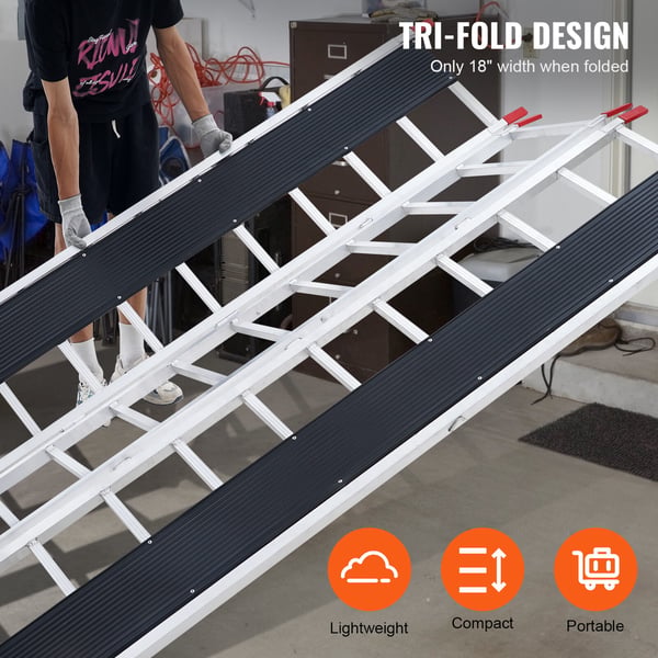 Lastningsramp, Tri-Fold Aluminium, 2160x1375x39 mm, Halkfri, Förvaring