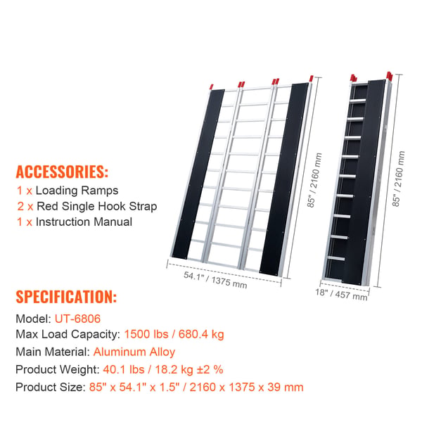 Lastningsramp, Tri-Fold Aluminium, 2160x1375x39 mm, Halkfri, Förvaring
