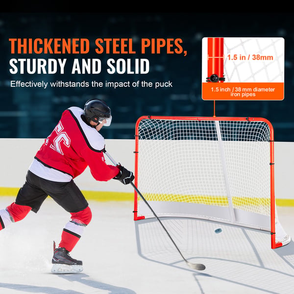 Hockeymål, 183x64x122 cm, Hvid/Rød, Stål