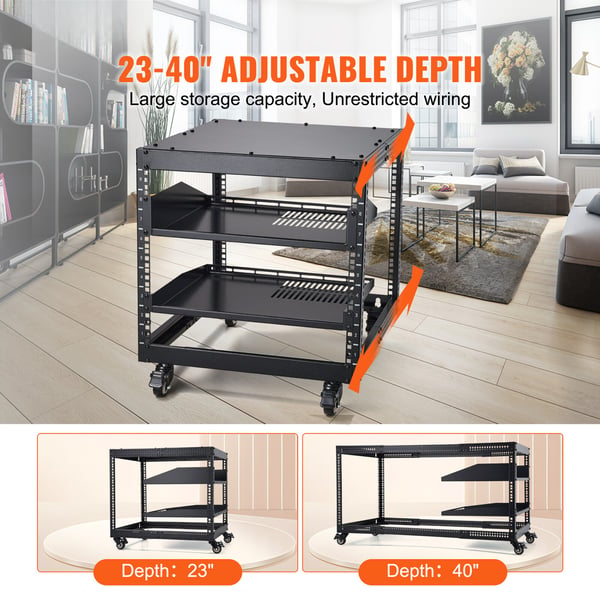 Server Rack, 9U 4-søjlet åbent stel, 58,4x101,6 cm justerbar dybde, stål