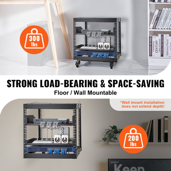 Server Rack, 9U 4-søjlet åbent stel, 58,4x101,6 cm justerbar dybde, stål