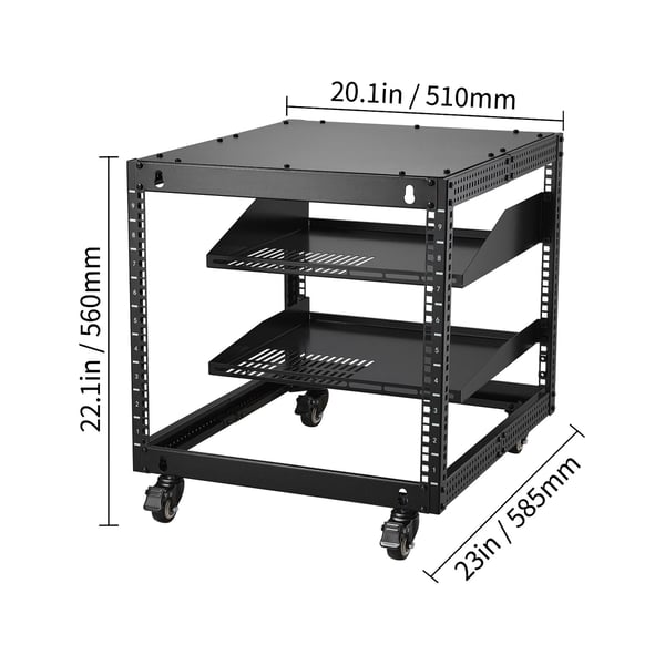 Server Rack, 9U 4-søjlet åbent stel, 58,4x101,6 cm justerbar dybde, stål