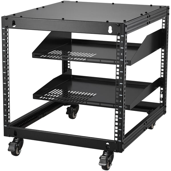 Server Rack, 9U 4-søjlet åbent stel, 58,4x101,6 cm justerbar dybde, stål