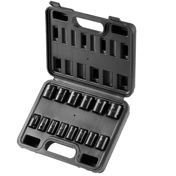 Iskuhylsyavainsarja, 14-osainen metrinen 7-20 mm, 215x165x65 mm, teräs, säilytyskotelo