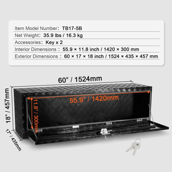 Underkasse til lastbil, 152,4x43,2x45,7 cm, aluminium, opbevaring