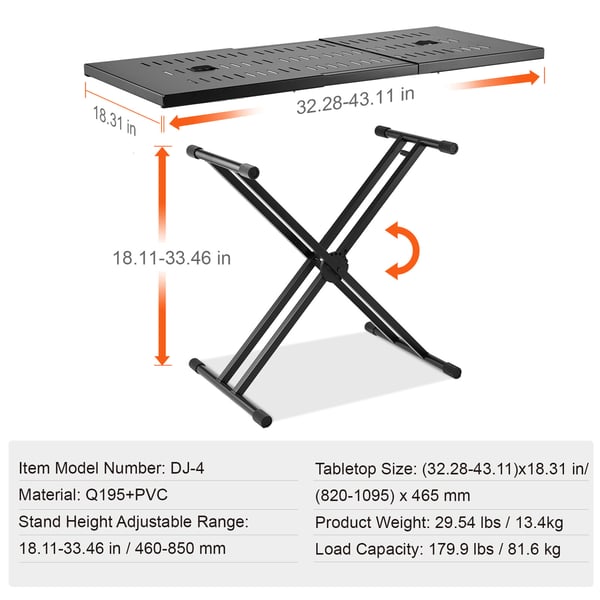 DJ-bordstativ, 82-109,5x46,5 cm, justerbar højde, metal