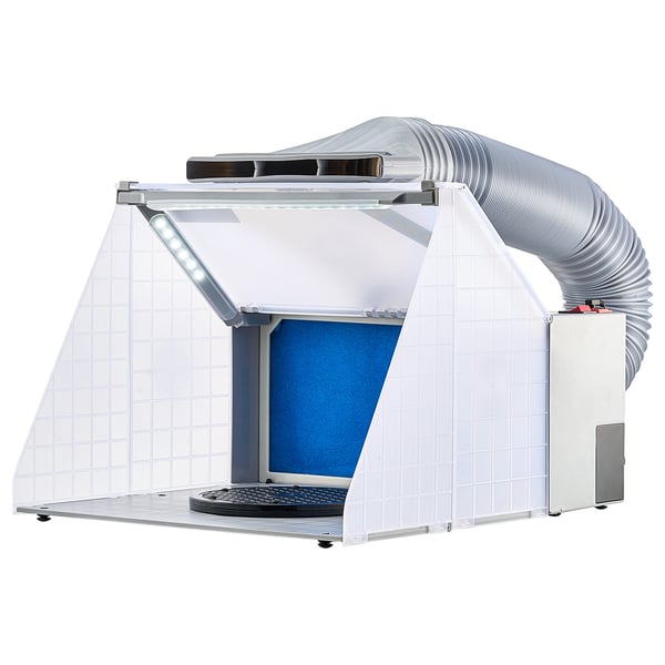 Airbrush sprøjtekabine, 48x42x34 cm, bærbar, LED-lys, udsugningsventilator