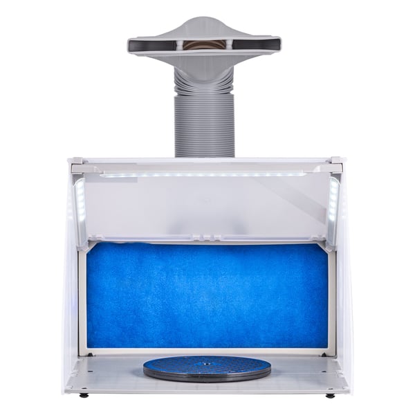 Airbrush sprøjtekabine, 48x42x34 cm, bærbar, LED-lys, udsugningsventilator