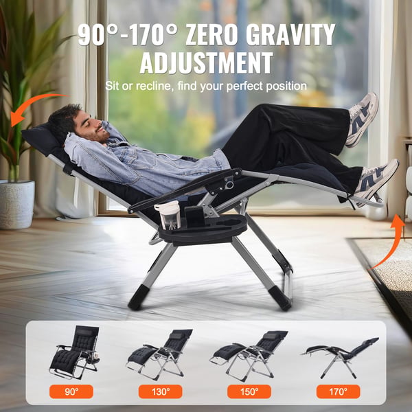 Zero Gravity-stol, 159x82,5x79,5 cm, Svart, Justerbar vilstol