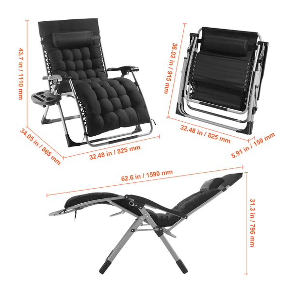 Zero Gravity-stol, 159x82,5x79,5 cm, Svart, Justerbar vilstol