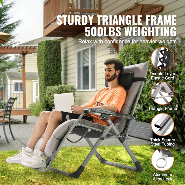 Zero Gravity Stol, 86.5x82.5x111 cm, Grå, Justerbar Liggestol