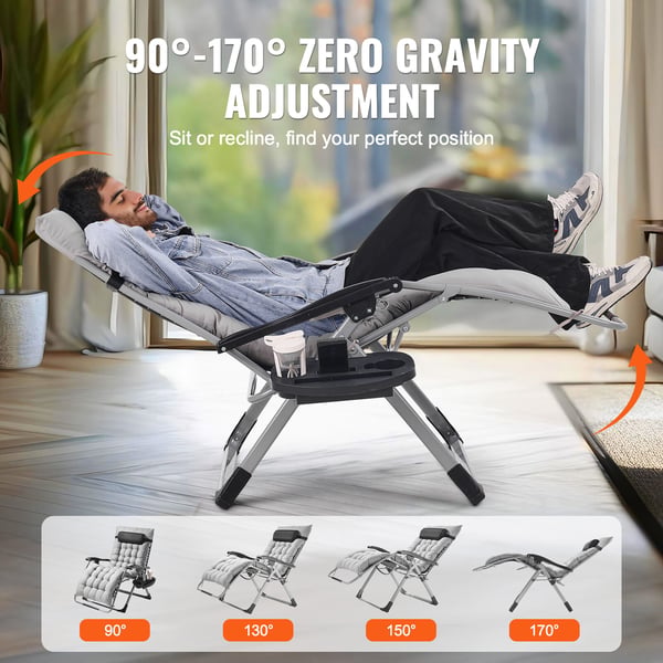 Zero Gravity Stol, 86.5x82.5x111 cm, Grå, Justerbar Liggestol