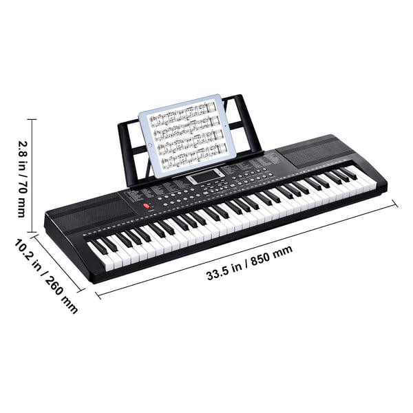 Digitalt keyboardklaver, 61 tangenter, 85x26x7 cm, bærbart elektrisk klaver