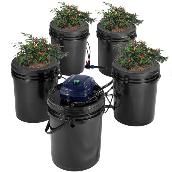 Hydroponiskt system, Recirkulerande Deep Water Culture 4 hinkar, 30x30x38 cm, Svart, PP-material
