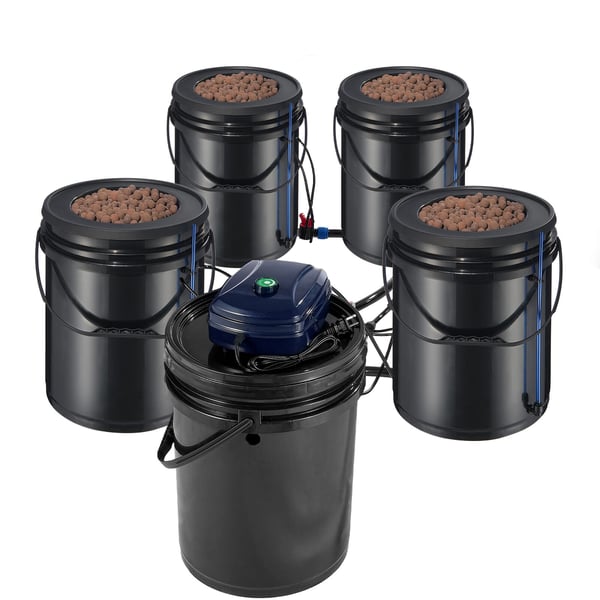 Hydroponiskt system, Recirkulerande Deep Water Culture 4 hinkar, 30x30x38 cm, Svart, PP-material