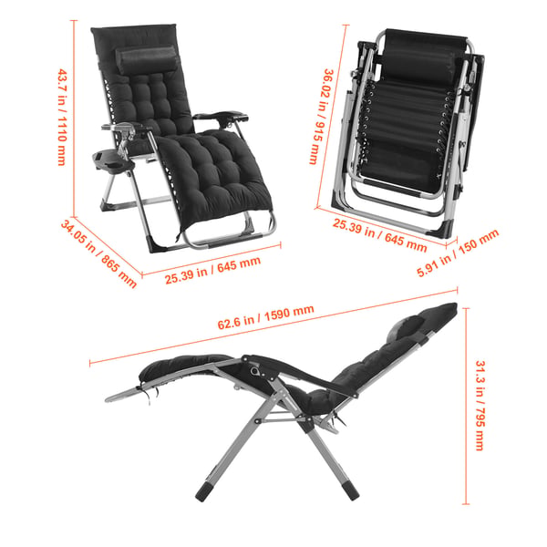 Zero Gravity-stol 86,5x64,5x111 cm svart, Recliner loungestol