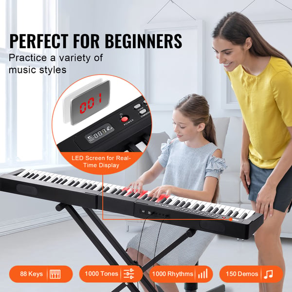 Digitaalinen pianokoskettimisto, 88 koskettimen puolipainotettu, 128,5x22,5x120 cm, musta, sähköinen koskettimisto